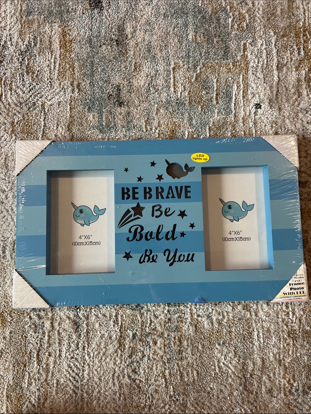Be Brave Blue LED Wall Photo Frame - Be Bold Be You baby shower gift boy